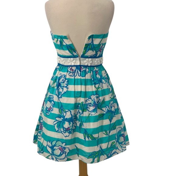 Lilly Pulitzer Strapless Langley Dress Shorely Blue Tossing The Line Floral Sz 0 - Picture 7 of 13
